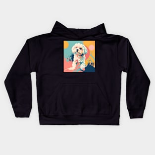 Retro Maltese: Pastel Pup Revival Kids Hoodie